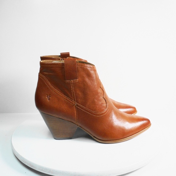 FRYE women's Cognac Leather Bootie - Picture 7 of 8